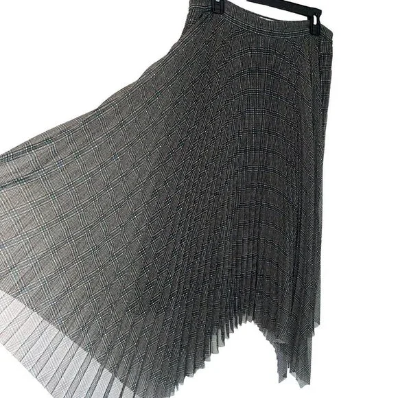 Grey Jason Wu Accordion Midi Skirt Womens Size 10 Lined Side Zipper Green Black - Picture 3 of 10